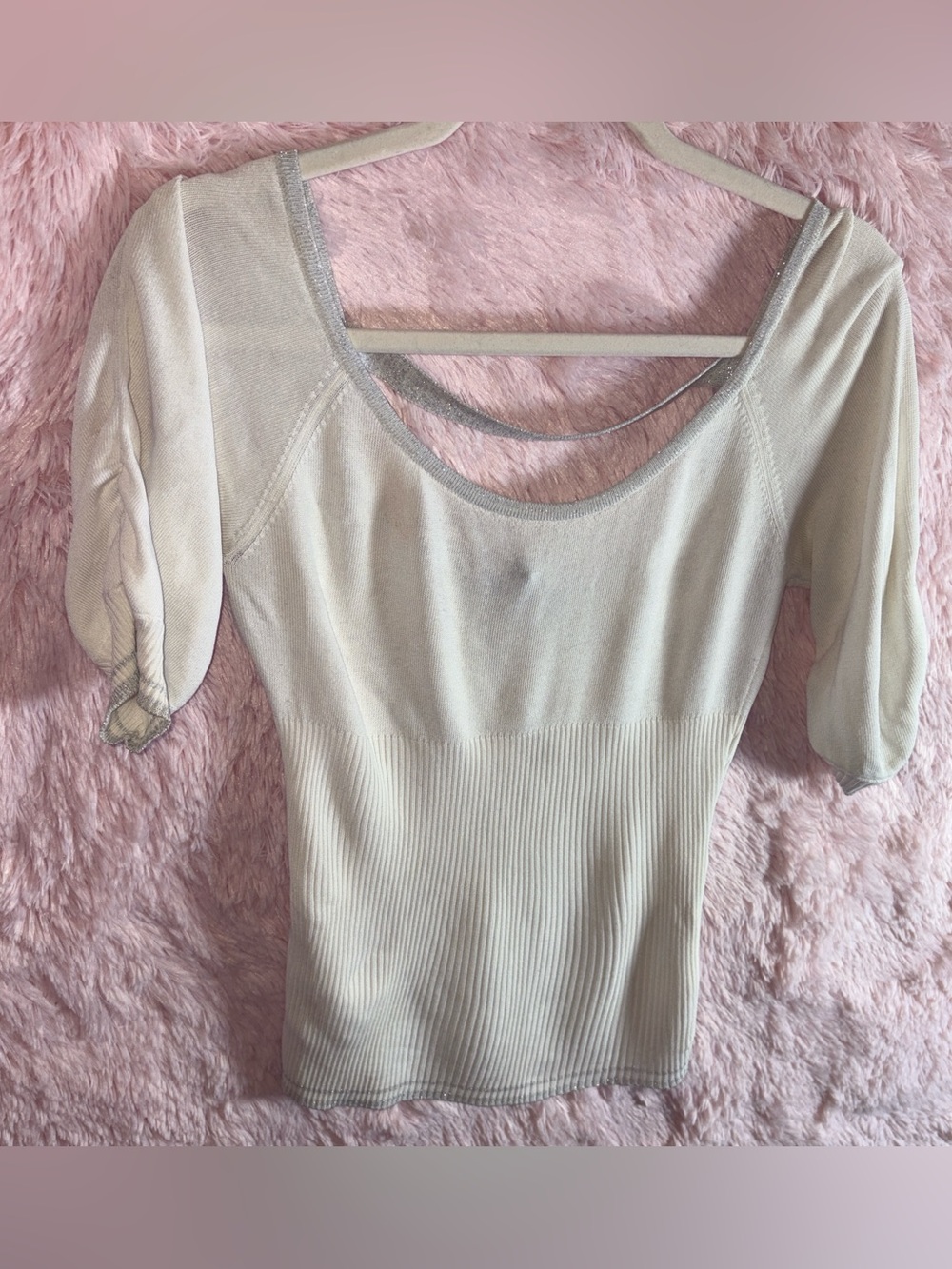 Bebe white and silver top